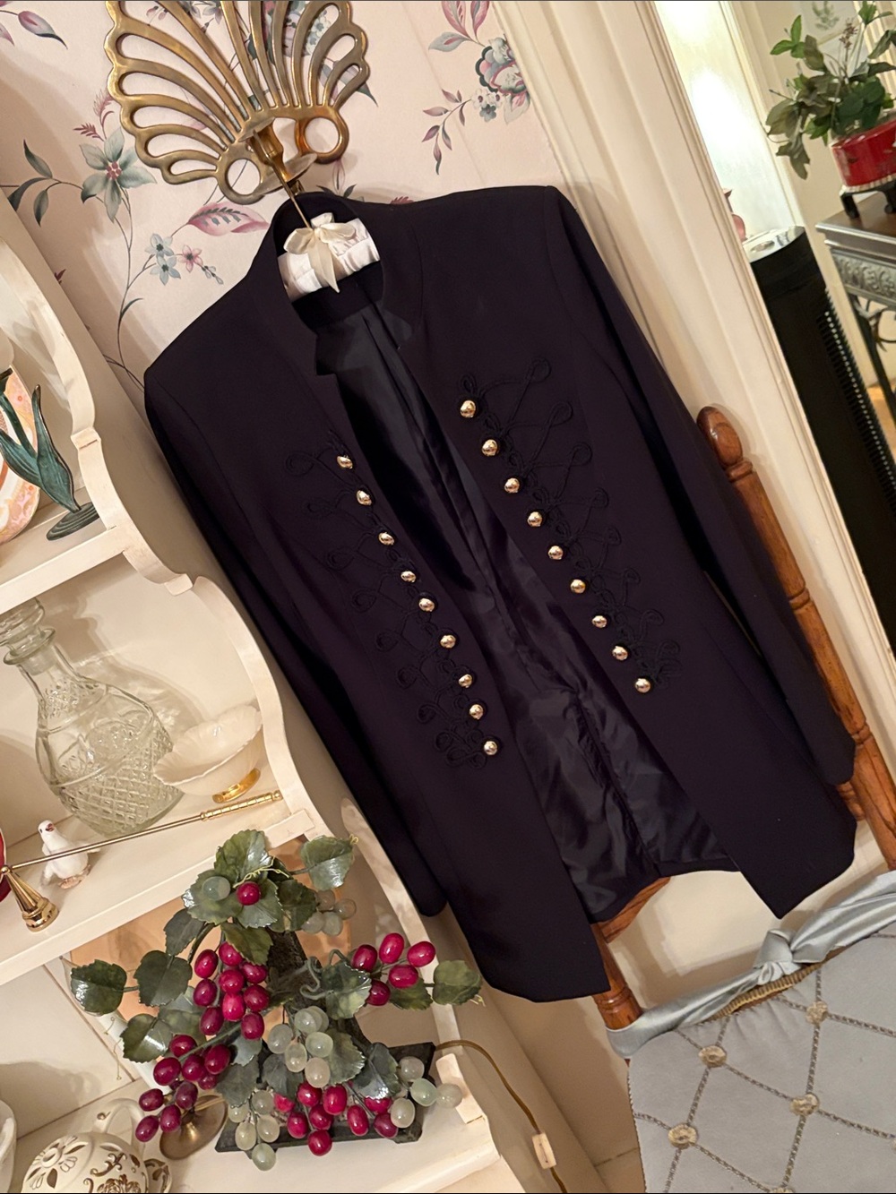 Black Military-Style Women's Jacket with Decorative Buttons